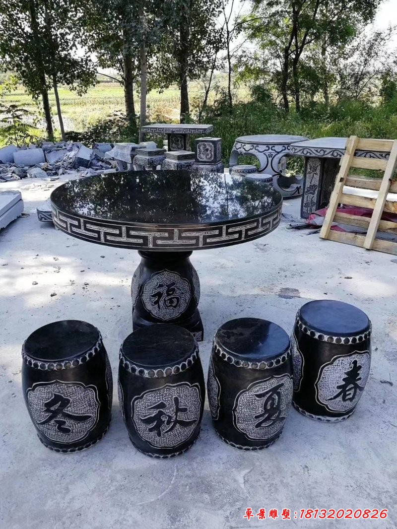 春夏秋冬浮雕圓形石桌凳