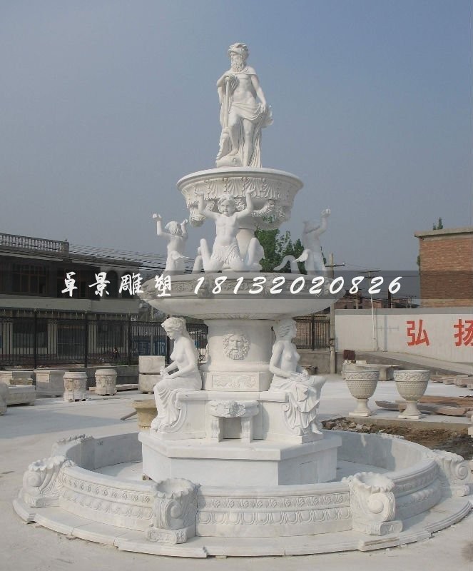 漢白玉噴泉雕塑，人物噴泉石雕