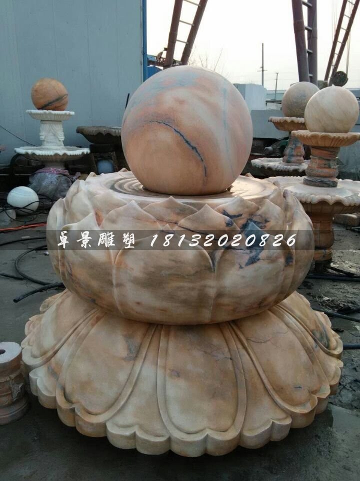 晚霞紅蓮花臺風水球石雕