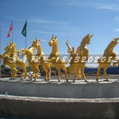 阿波羅戰車西方人物銅雕