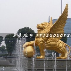 踩球獅子銅雕，廣場飛獅雕塑