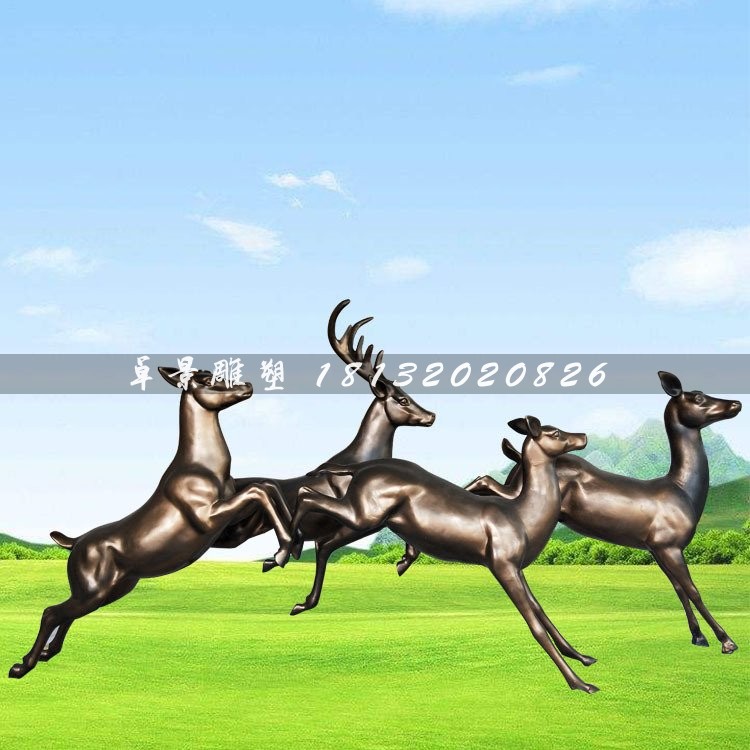 奔跑的小鹿銅雕，公園動物銅雕