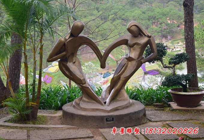 抽象人物銅雕，抽象情侶銅雕