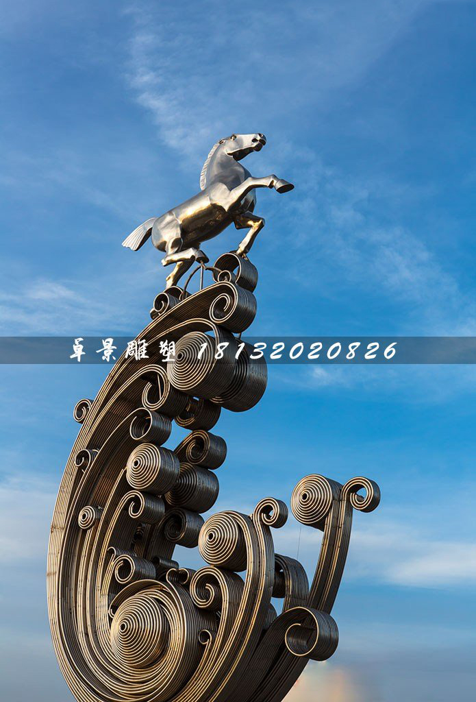 不銹鋼馬踏浪雕塑，不銹鋼標志雕塑
