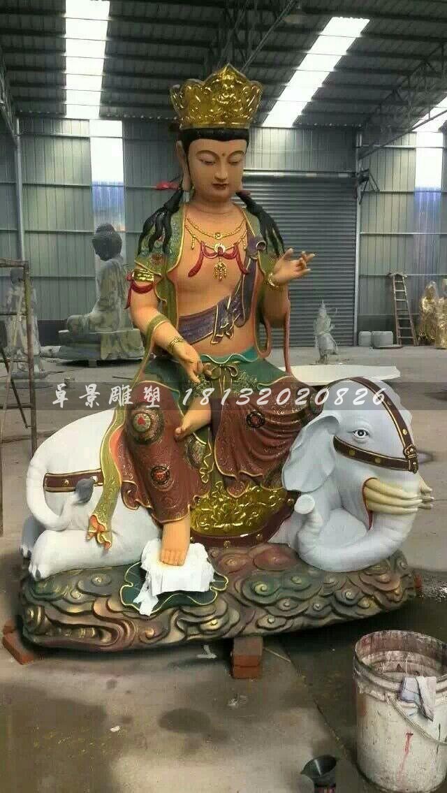 玻璃鋼普賢菩薩雕塑，玻璃鋼彩繪佛像