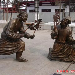 古人唱皮影戲雕塑，玻璃鋼廣場景觀雕塑