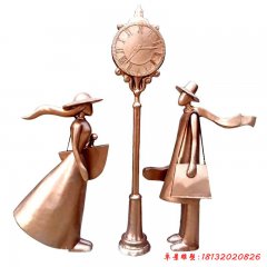 銅雕情侶幸福一站雕塑