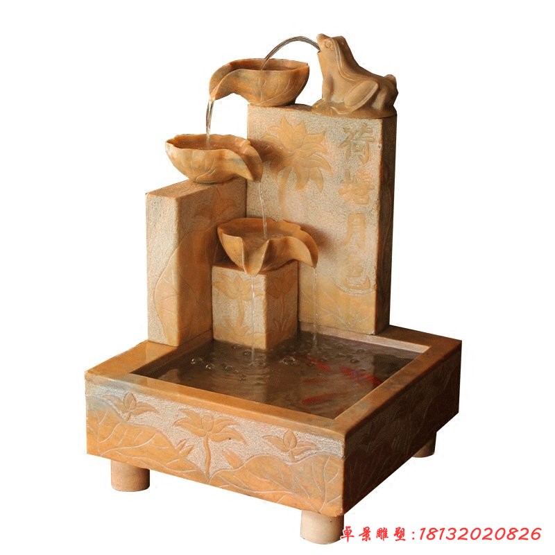 晚霞紅荷塘月色流水擺件，庭院流水石缽