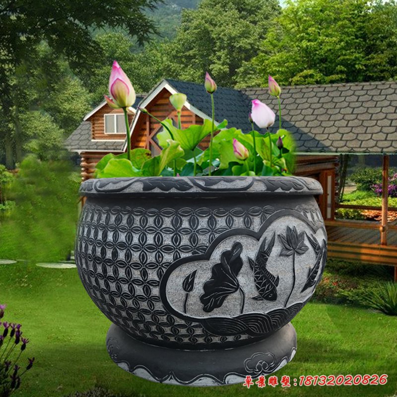 石雕小區花盆雕塑