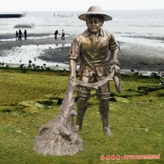 撒網捕魚人物銅雕