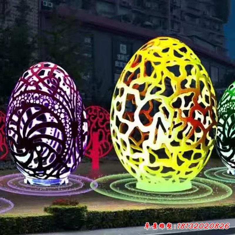 不銹鋼鏤空雞蛋雕塑，廣場景觀雕塑