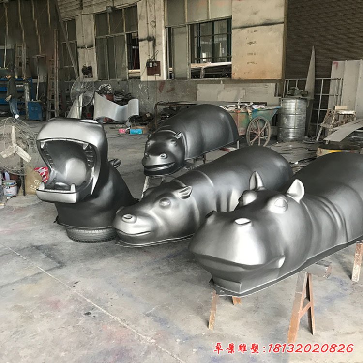 不銹鋼河馬動物雕塑