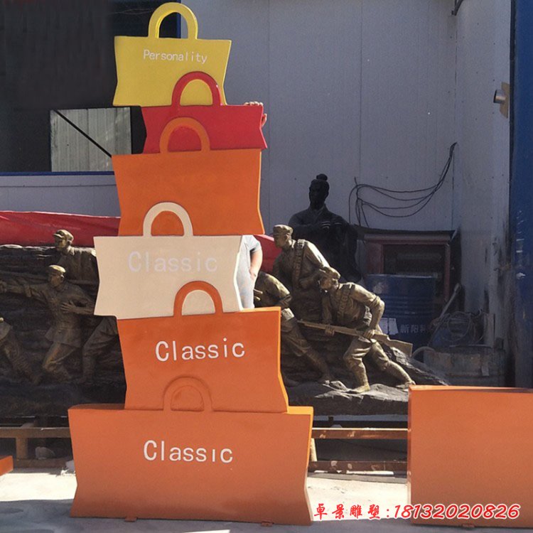 商業街不銹鋼購物袋雕塑