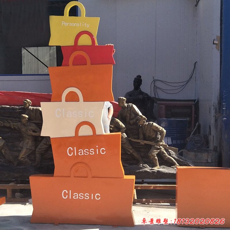 商業街景觀雕塑，不銹鋼購物袋雕塑 (2)