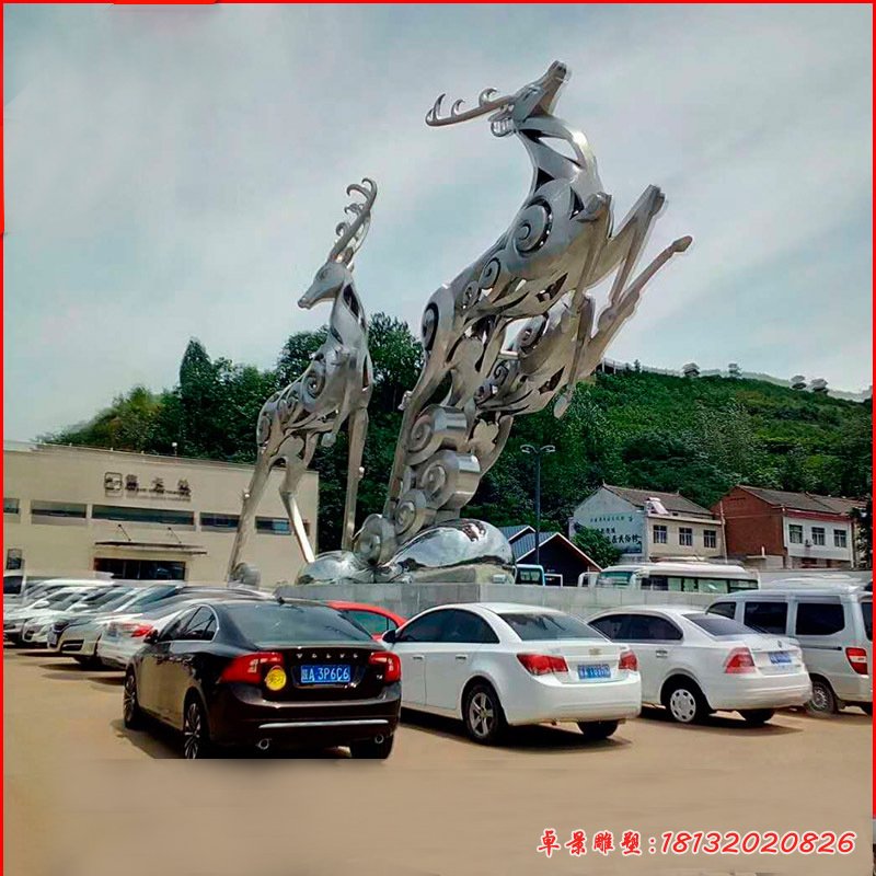 奔跑祥云鹿不銹鋼雕塑