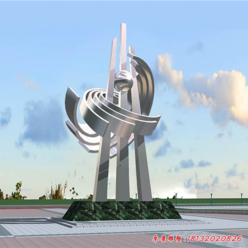 企業不銹鋼擁抱未來雕塑 (6)