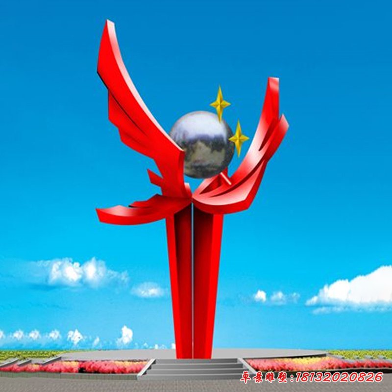 企業不銹鋼擁抱未來雕塑 (4)