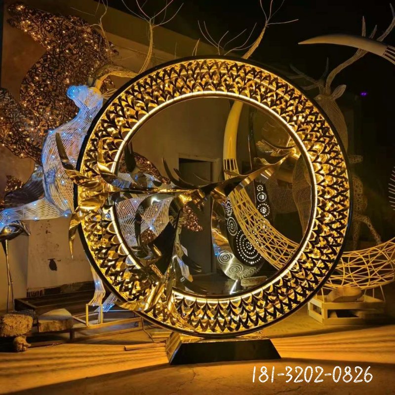 發光圓環大雁不銹鋼雕塑